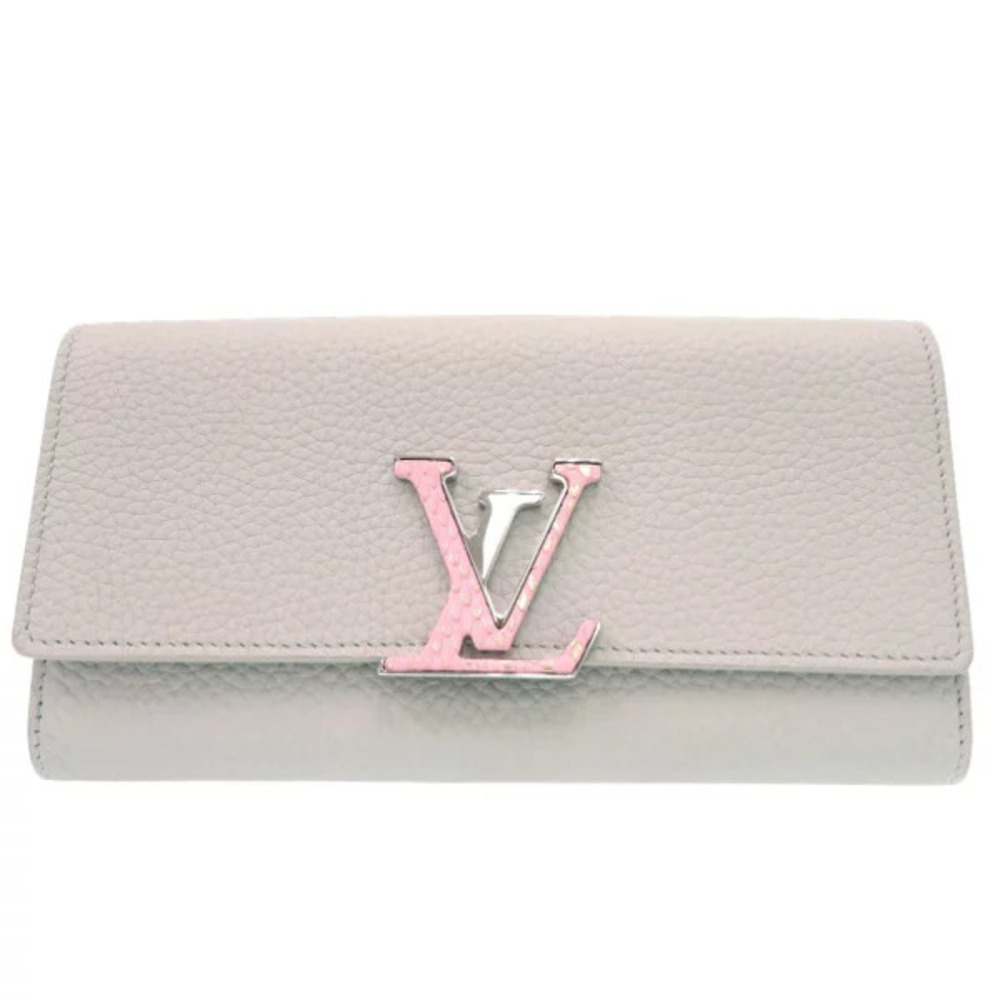 Louis Vuitton Portefeuille Capucines long wallet leather python bloom Gray LV